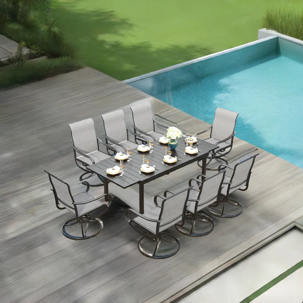 Outdoor Dining set Patio Dining sets Patio Table and Chairs set 9 Pieces Outdoor Dining Table for 8 with Swivel Patio Chairs - Home Fusion