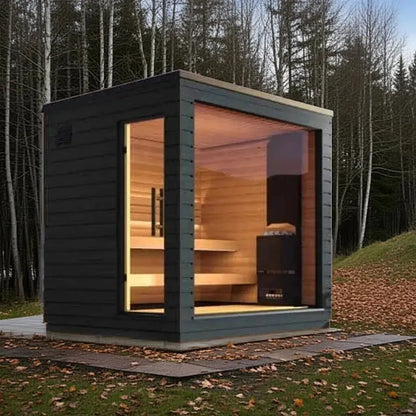 Red Cedar 6-Person Smart Outdoor Sauna | Home Fusion™ Traditional Dry Steam Spa. - Home Fusion