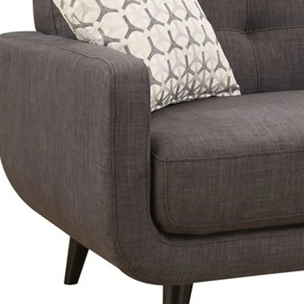 61" Charcoal And Black Loveseat and Toss Pillows - Home Fusion