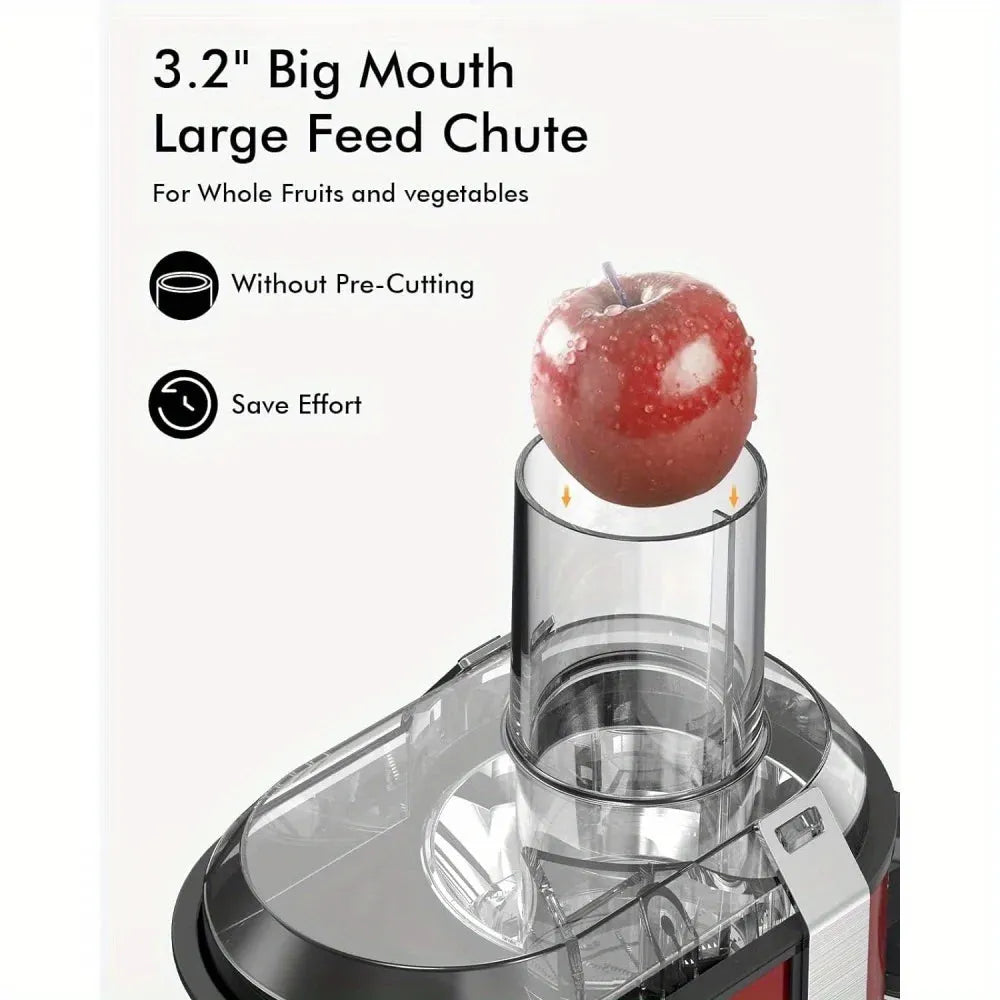 High-Power Hervigour Juicer Machine, Large 3.2" Feed Chute, Quick Juice Extractor for Whole Fruits & Veggies, 3-Speed Settings, - Home Fusion