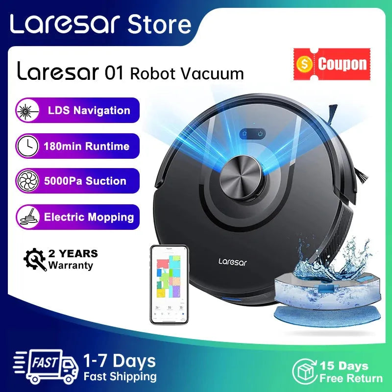 Laresar 01 Robot Vacuum Cleaner Mop LDS Lidar Navigation 5000Pa Smart Planned Mapping Home Floor Washing Carpet Pet Hair Clean - Home Fusion