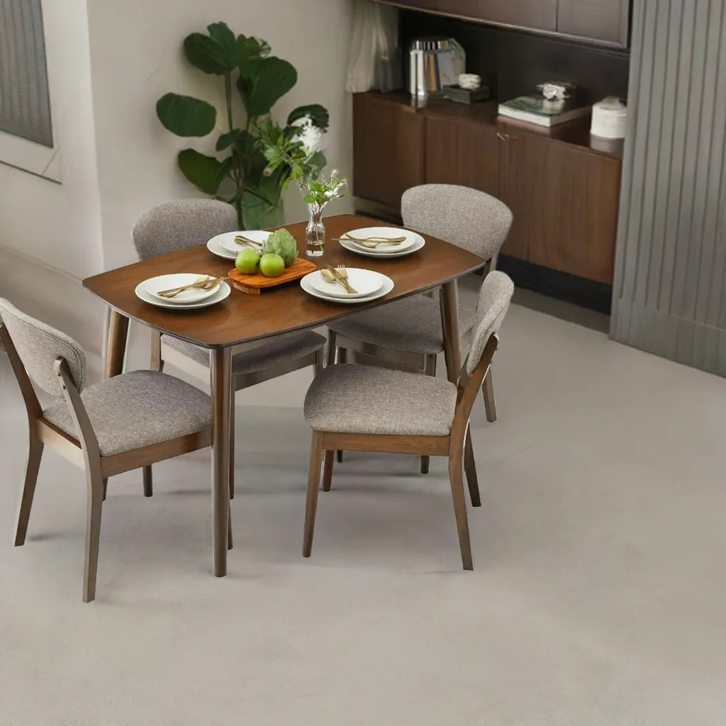 Dining Set Apartment w/ 4 Chairs, Padded Seats & Backrests, Wooden Frame,Compact Mid-Century Modern Table & Chair Set - Home Fusion