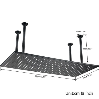 Rozin LED Matte Black Shower Head 40*80cm Large Size Rainfall Shower Heads  Ceiling Mounted with Installation Arm for Bathroom - Home Fusion