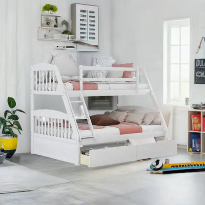 Solid Wood Twin Over Full Bunk Bed with Two Storage Drawer,Convertible to 2 Separated beds (White) bunk beds for kids - Home Fusion