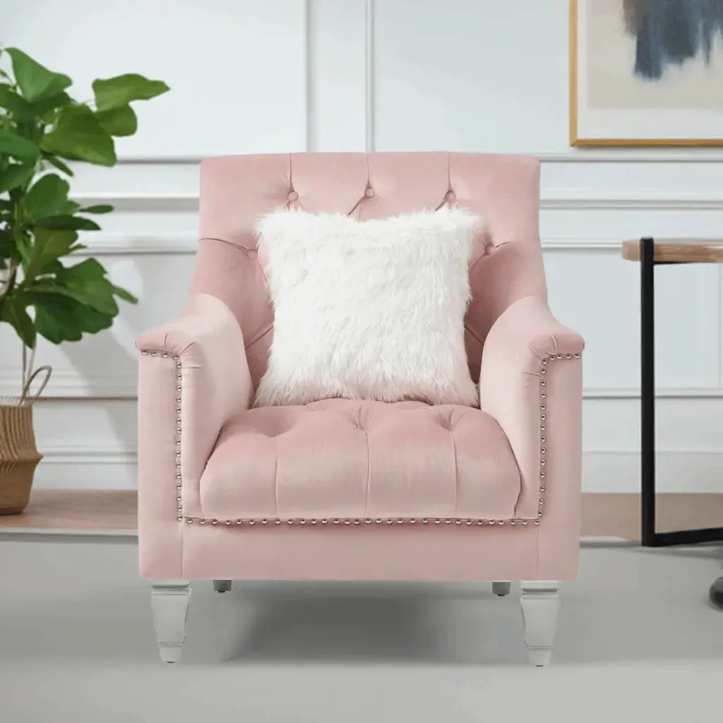 Glory Furniture Pink Chair – Modern Velvet Accent Chair for Living Room - Home Fusion