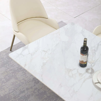 "71-Inch Carrara White Stone Dining Table with Gold Pedestal Base