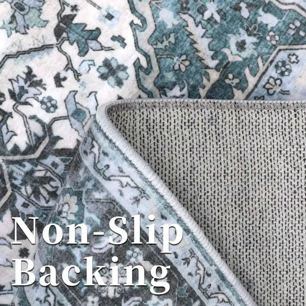 Washable Area Rugs 8x10 Living Room Rug Vintage Medallion Throw Rugs Soft Floor Cover Low Pile Non-Slip Accent Carpet Retro Rug