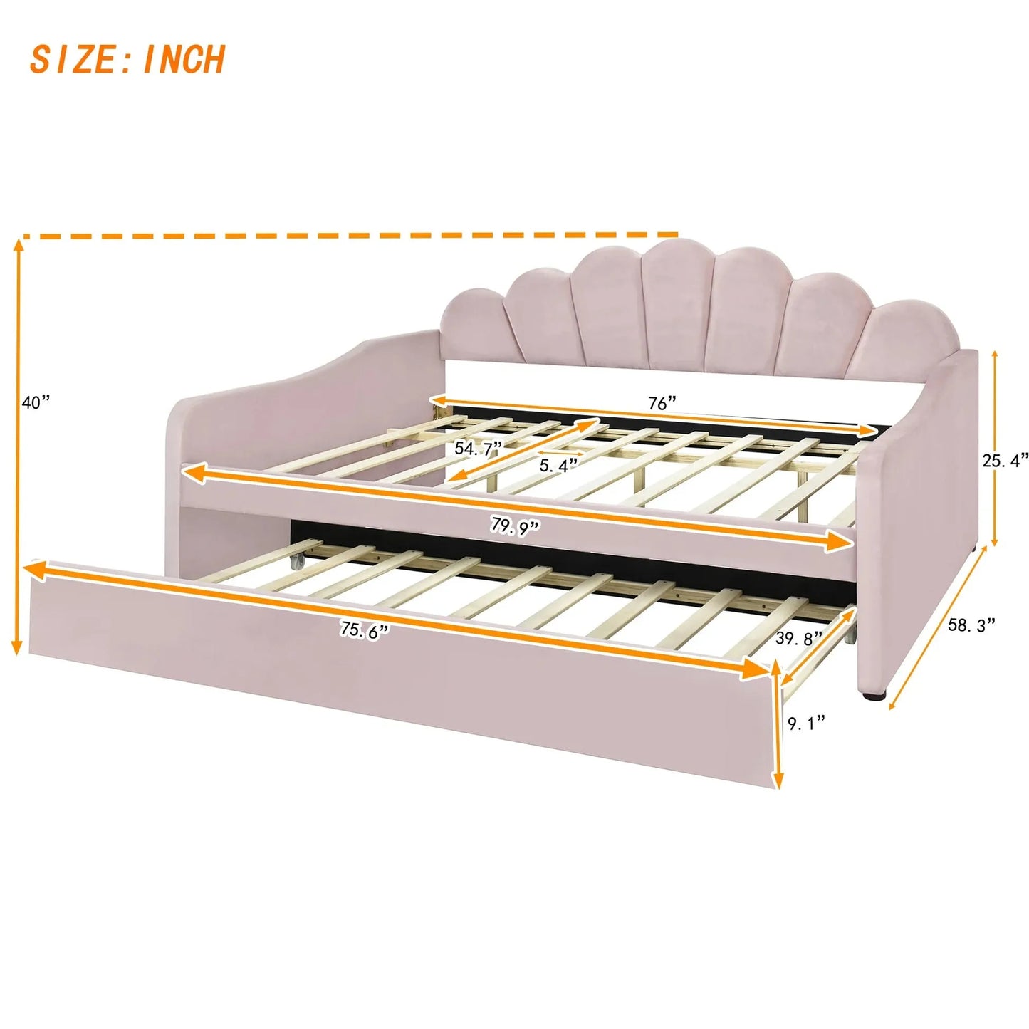 Elegant Full-Size Upholstered Daybed with Shell-Shaped Backrest. - Home Fusion