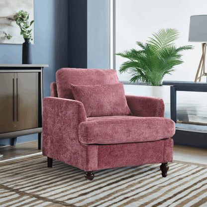COOLMORE Wood Frame Armchair,  Modern Accent Chair Lounge Chair for Living Room,Tufted Club Chair, Mid Century Modern Arm Chairs with Studded, Solid Wood Frame, for Bedroom, Reading(Wine red Chenille) - Home Fusion