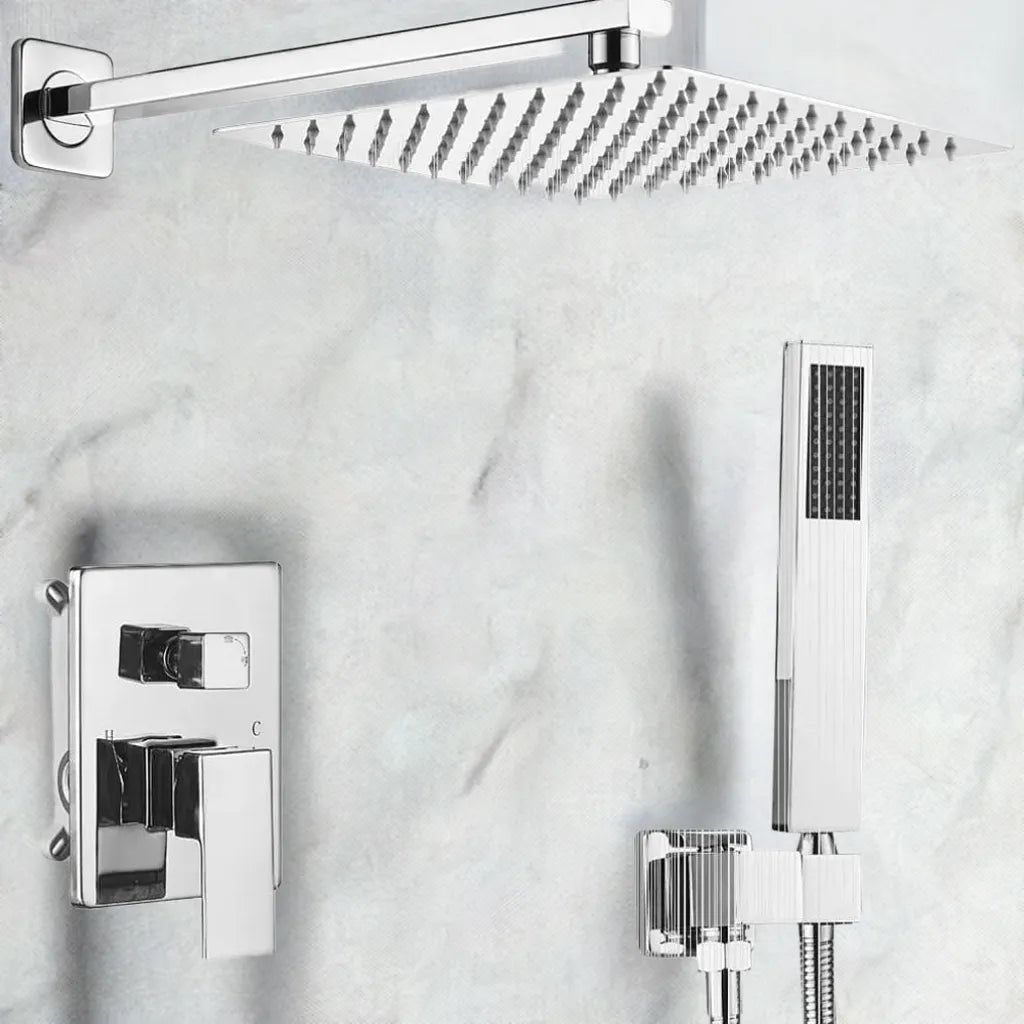 JingGang Polished Chrome Shower System 10 Inch Bathroom Luxury Rain Mixer Shower Combo Set Wall Mounted Rainfall Shower