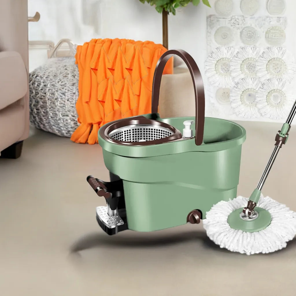 Spin Mop and Bucket with Wringer Set, Floor Cleaning System with Foot Pedal, Easy Wring, Adjustable Handle - Home Fusion