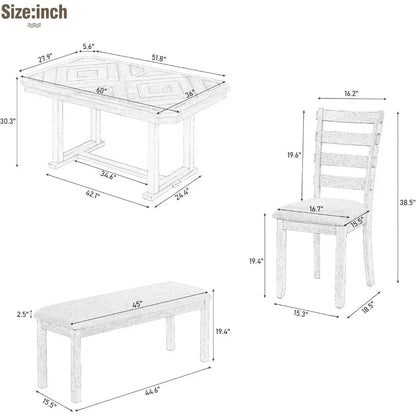 6 Pieces Dining Table Set with Bench. - Home Fusion