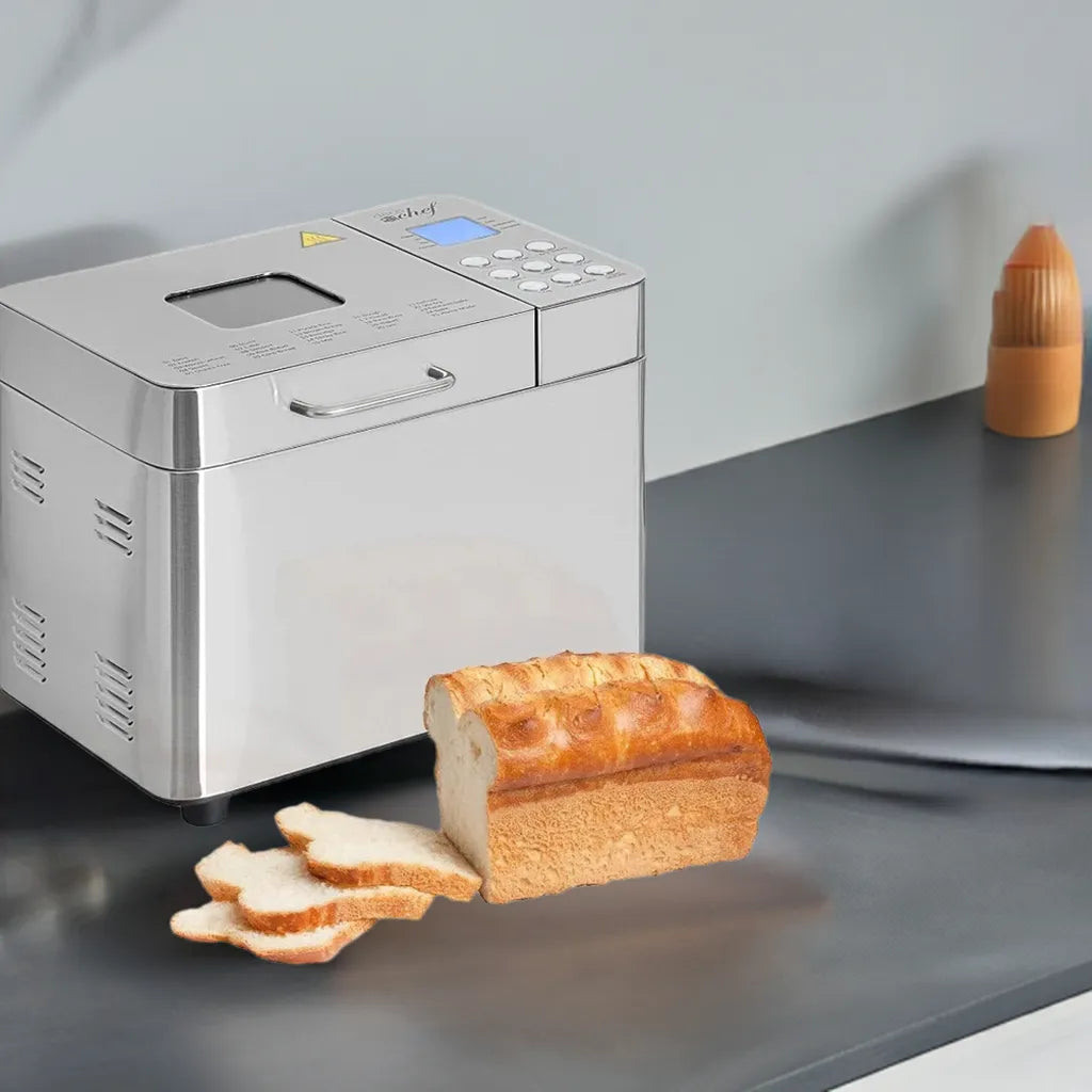 2 LB Stainless Steel Bread Maker with 25 Smart Cooking Programs and Included Accessories, Measuring Cup - Home Fusion