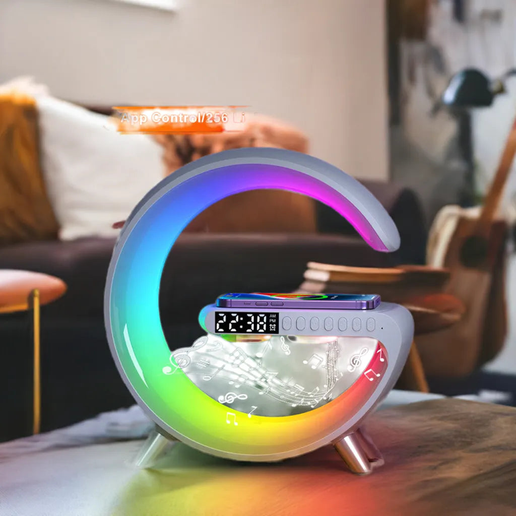Wireless charger speaker with Bluetooth audio and LED lamp for phone charging