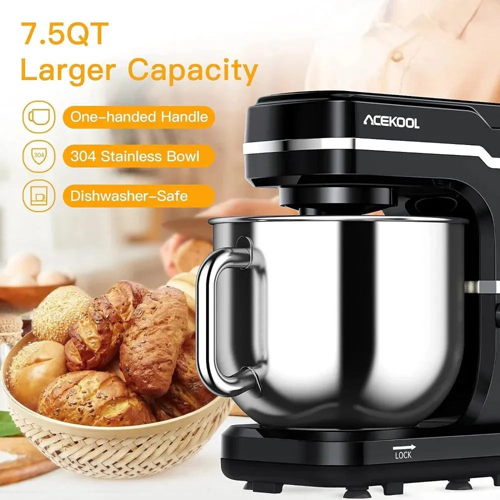7.5QT Kitchen Electric Food Mixer 10-Speed Tilt-Head Dough Mixer for Baking Cake, - Home Fusion