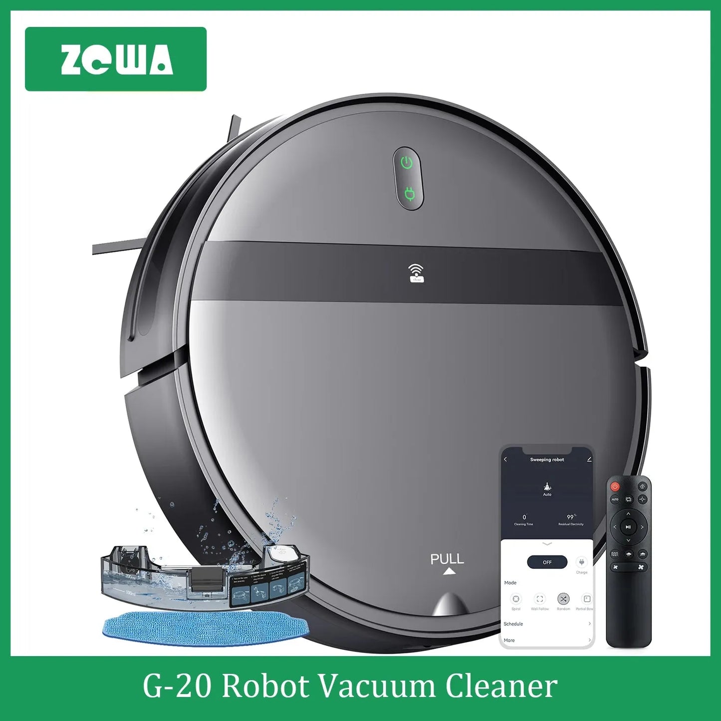 ZCWA Robot Vacuum Cleaner Auto Charging 6000Pa Power App Control Water Tank Wet Mopping Robot Vacuum Cleaner Electric Sweeper - Home Fusion