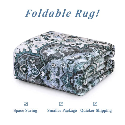 Washable Area Rugs 8x10 Living Room Rug Vintage Medallion Throw Rugs Soft Floor Cover Low Pile Non-Slip Accent Carpet Retro Rug