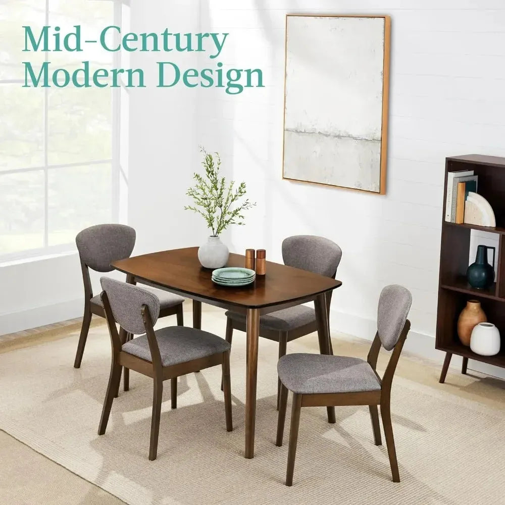 Dining Set Apartment w/ 4 Chairs, Padded Seats & Backrests, Wooden Frame,Compact Mid-Century Modern Table & Chair Set - Home Fusion