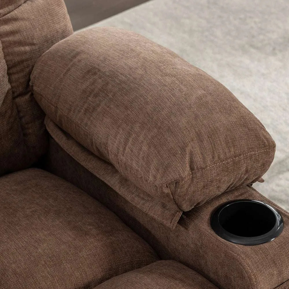 Massage Rocker Recliner Chair Rocking Chairs for Adults Oversized with 2 Cup Holders, USB Charge Port Soft Features a Manual Massage and Heat.(A+B)BROWN - Home Fusion