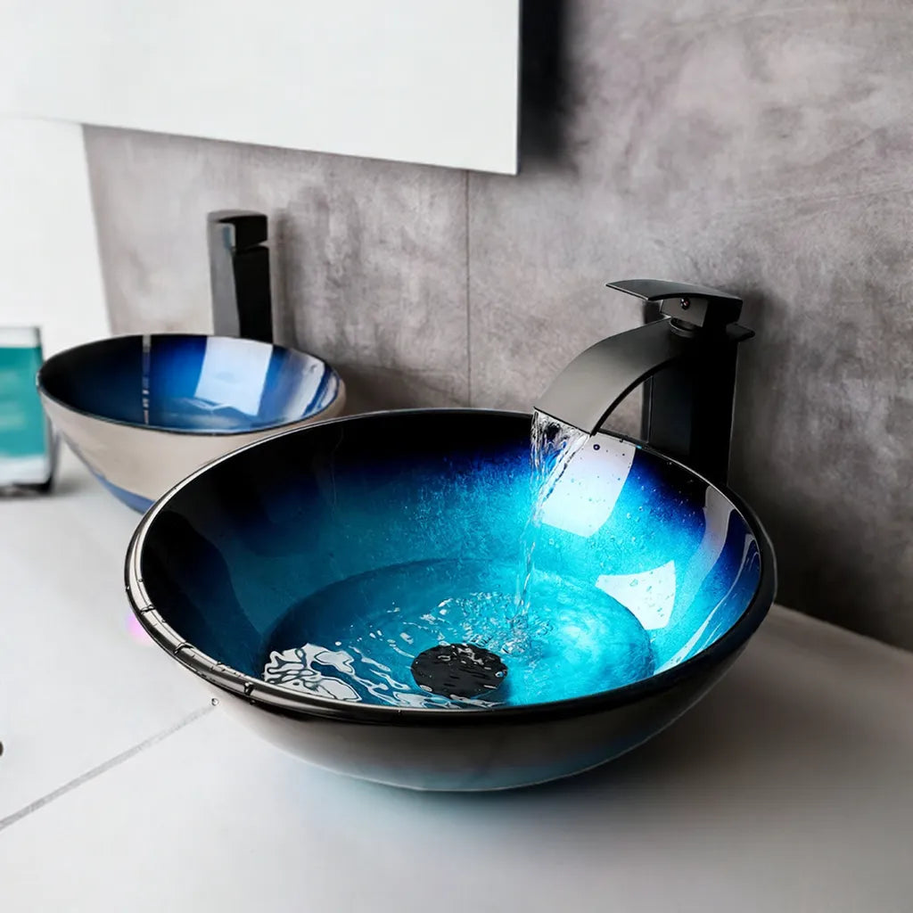 ZAPPO Blue Sinks Glass Vessel  for Bathroom Countertop - Home Fusion