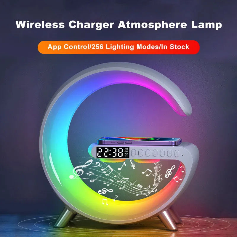 Wireless charger speaker with Bluetooth audio and LED lamp for phone charging