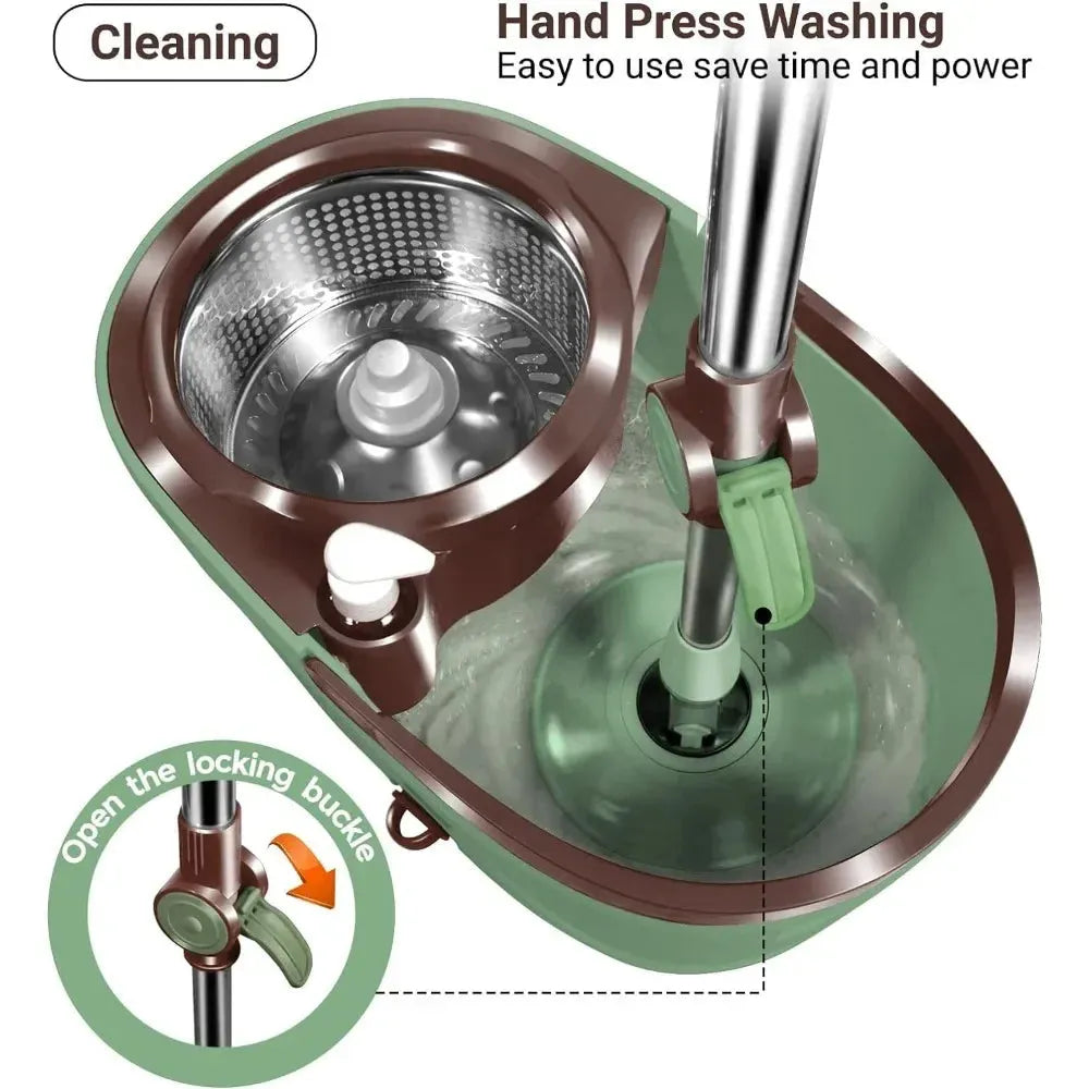 Spin Mop and Bucket with Wringer Set, Floor Cleaning System with Foot Pedal, Easy Wring, Adjustable Handle - Home Fusion