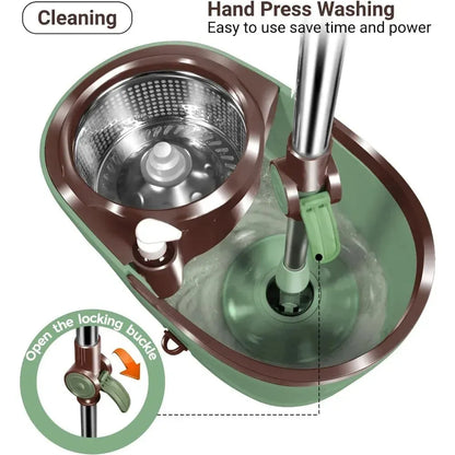 Spin Mop and Bucket with Wringer Set, Floor Cleaning System with Foot Pedal, Easy Wring, Adjustable Handle - Home Fusion