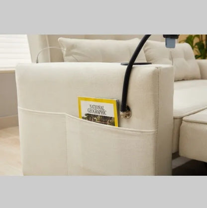 Futon Chair Bed Convertible Chair 3 In  1 Pull Out Sleeper Chair Beds With USB Ports,Wear  Resistant And Anti Scratch, Armchair Bed Sleeper For Living Room White