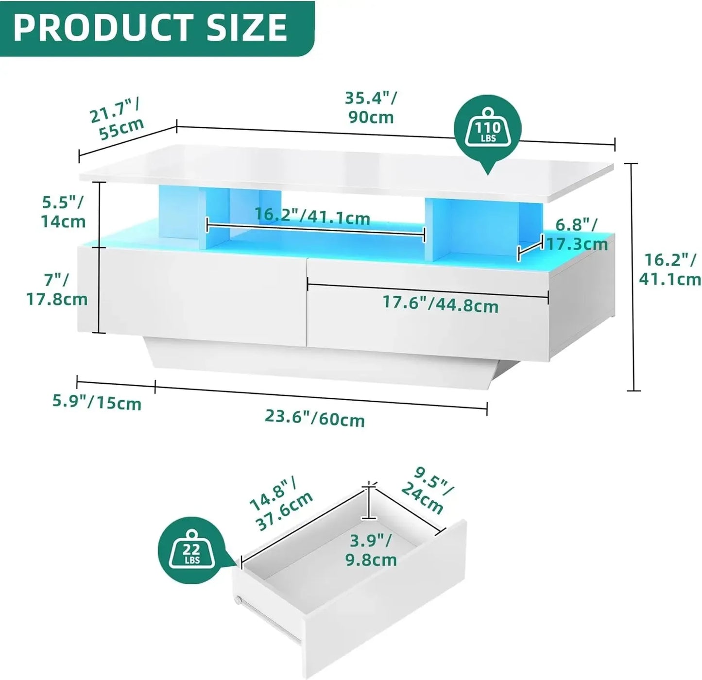 YITAHOME LED Coffee Table with Storage, High Glossy LED Coffee Tables for Living Room, Small Center Table with Open Display Shel - Home Fusion
