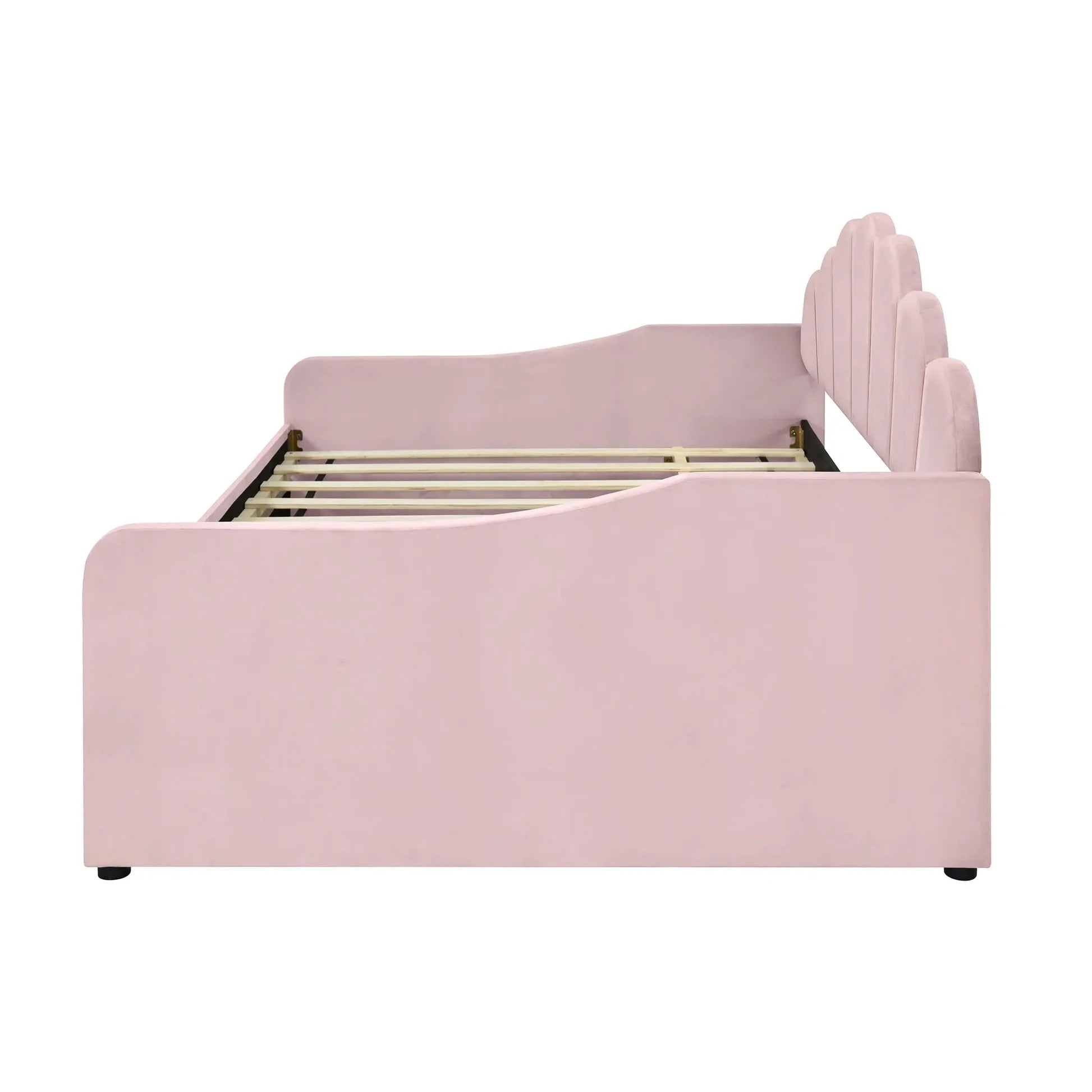 Elegant Full-Size Upholstered Daybed with Shell-Shaped Backrest. - Home Fusion