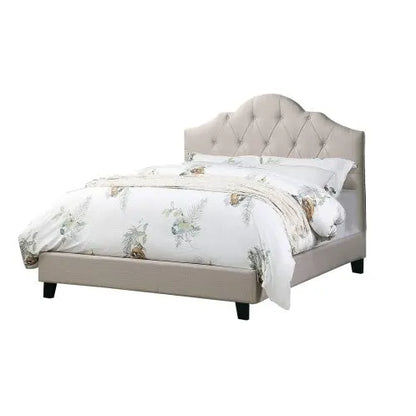 Contemporary 1pc Queen Size Bed Adjustable HB Light Brown Polyfiber Tufted Upholstered Wooden Bedframe Bedroom Furniture - Home Fusion