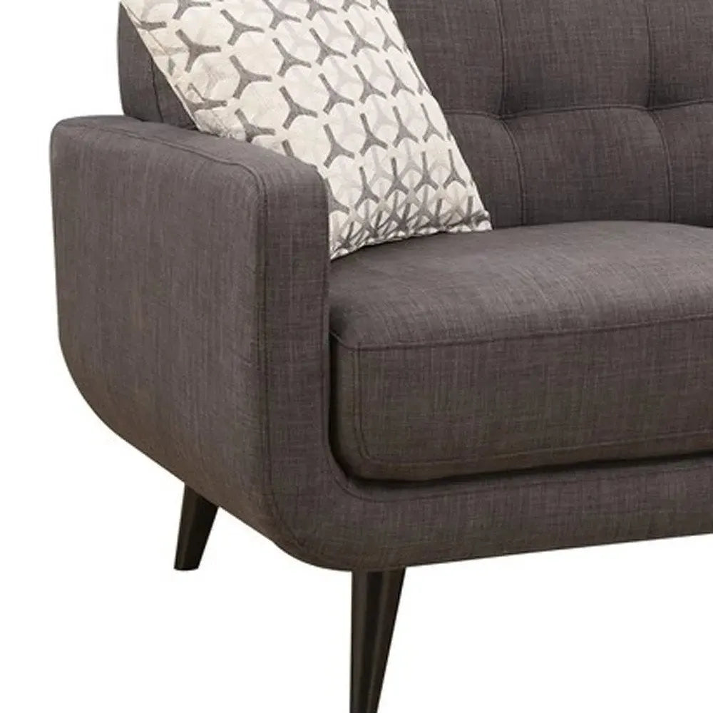 61" Charcoal And Black Loveseat and Toss Pillows - Home Fusion