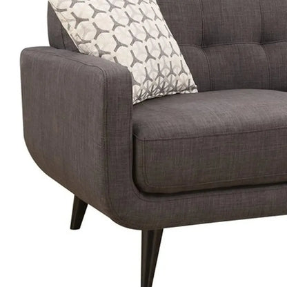 61" Charcoal And Black Loveseat and Toss Pillows - Home Fusion