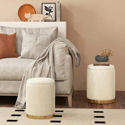 Comfort corner Velvet Storage Ottoman Set of 2,Round Ottoman with Storage, Footrest Vanity Stool Chair, Stackable Footstool - Home Fusion