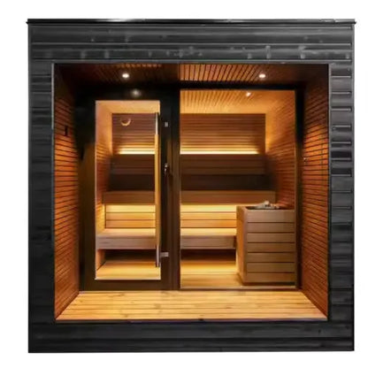 Red Cedar 6-Person Smart Outdoor Sauna | Home Fusion™ Traditional Dry Steam Spa. - Home Fusion