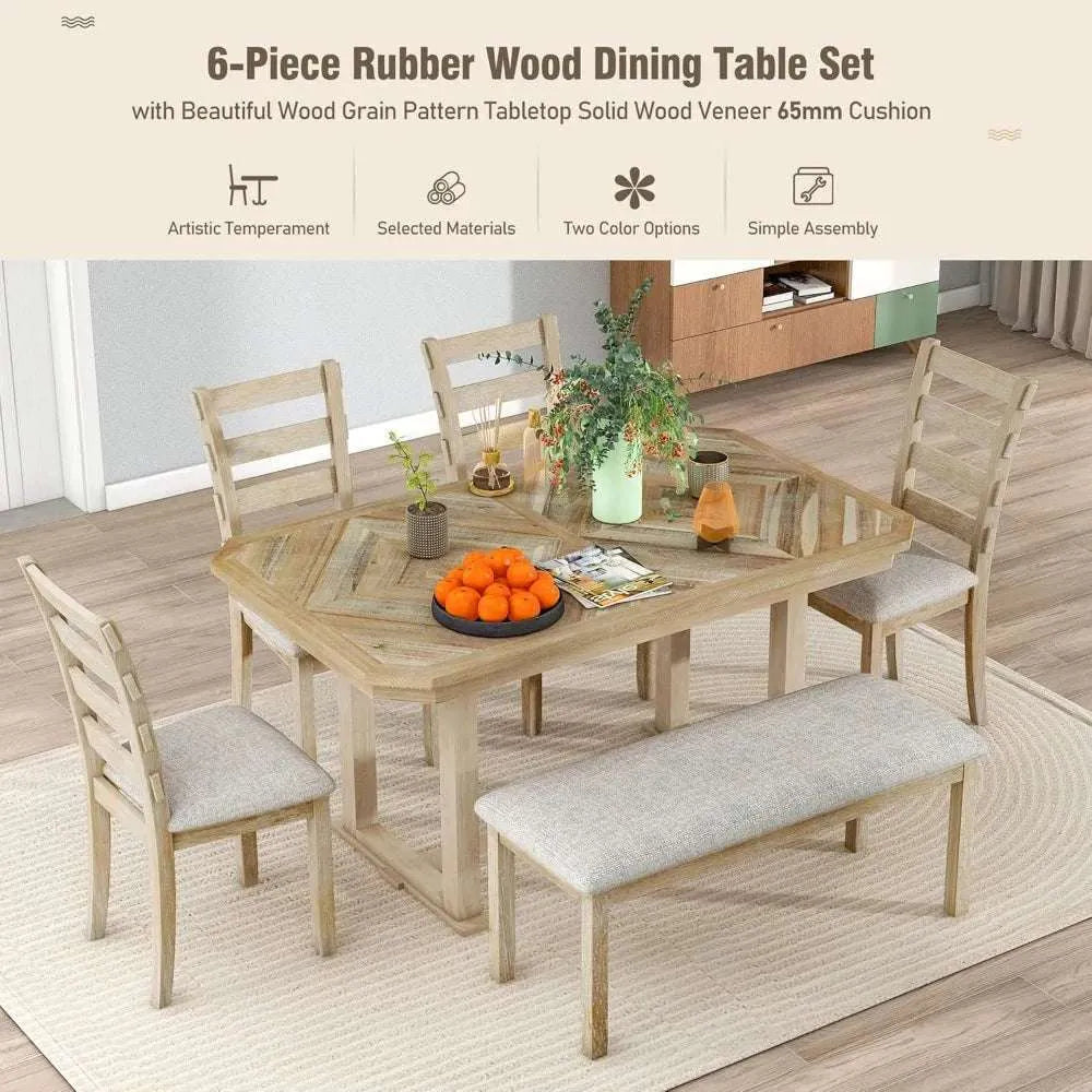 6 Pieces Dining Table Set with Bench. - Home Fusion