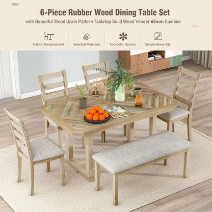 6 Pieces Dining Table Set with Bench. - Home Fusion