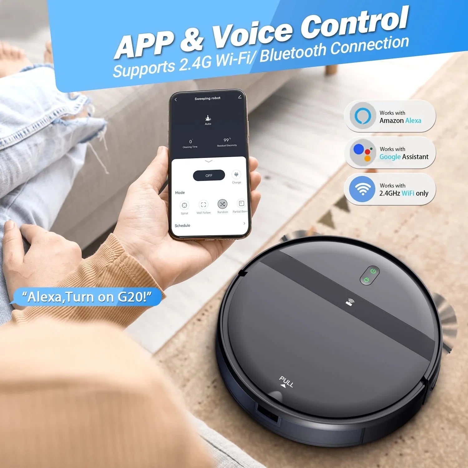 GOOVI G20 Robot Vacuum Cleaner 1400Pa Strong Suction 2500mAh Battery 3in1 Mopping Sweeping Suction Smart Home Support Wifi/alexa - Home Fusion