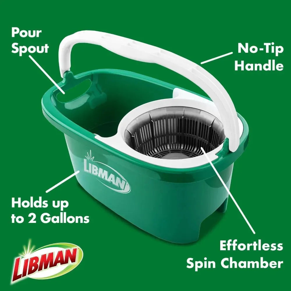 Tornado Spin Mop System - Mop and Bucket with Wringer Set for Floor Cleaning - 2 Total Mop Heads Included, Green - Home Fusion
