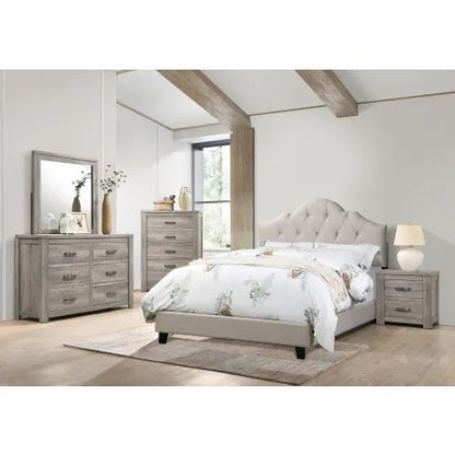 Contemporary 1pc Queen Size Bed Adjustable HB Light Brown Polyfiber Tufted Upholstered Wooden Bedframe Bedroom Furniture - Home Fusion