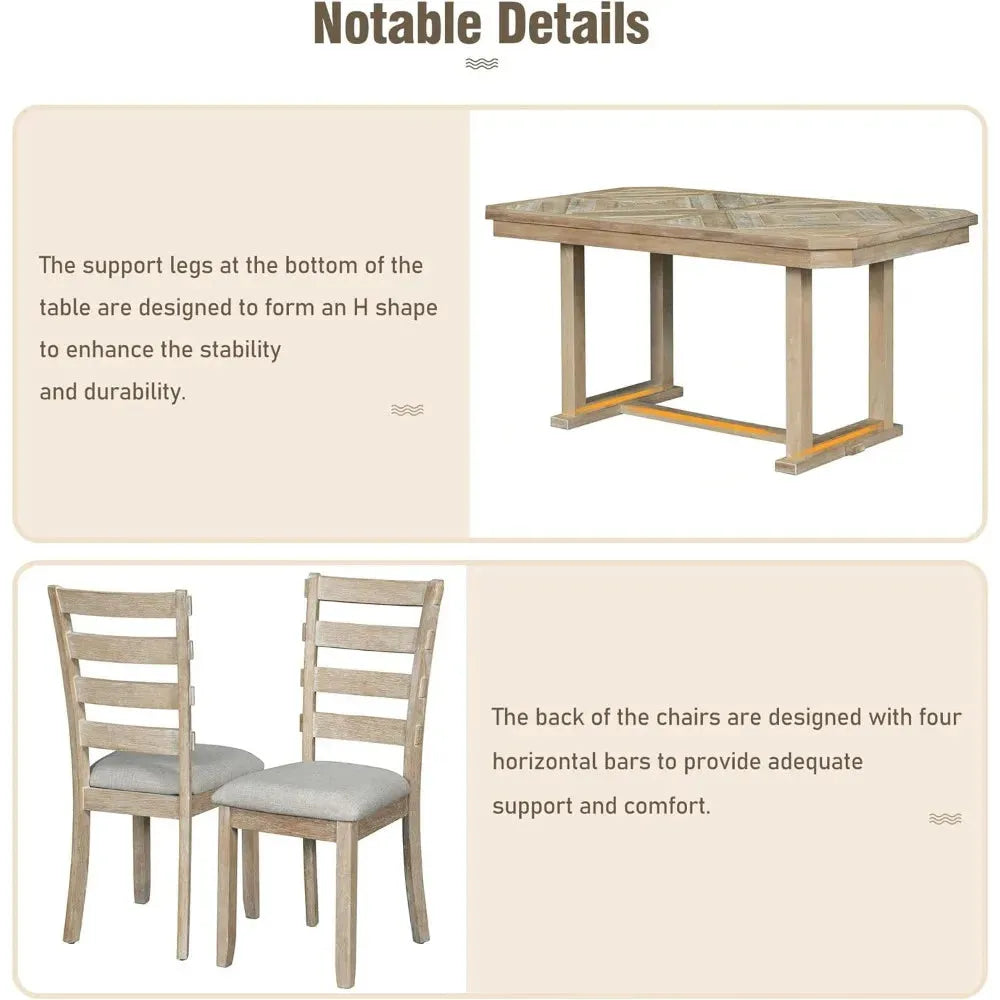 6 Pieces Dining Table Set with Bench. - Home Fusion