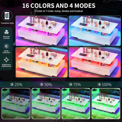 YITAHOME LED Coffee Table with Storage, High Glossy LED Coffee Tables for Living Room, Small Center Table with Open Display Shel - Home Fusion