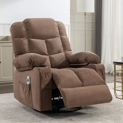 Massage Rocker Recliner Chair Rocking Chairs for Adults Oversized with 2 Cup Holders, USB Charge Port Soft Features a Manual Massage and Heat.(A+B)BROWN - Home Fusion