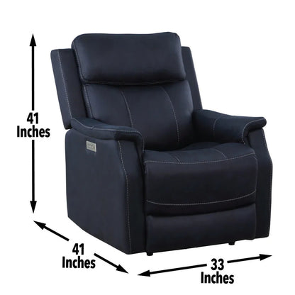 Clean Contemporary Dual-Power Recliner - Ocean Blue Leatherette, Power Footrest, Power Headrest - Easy-Care and Convenience - Home Fusion
