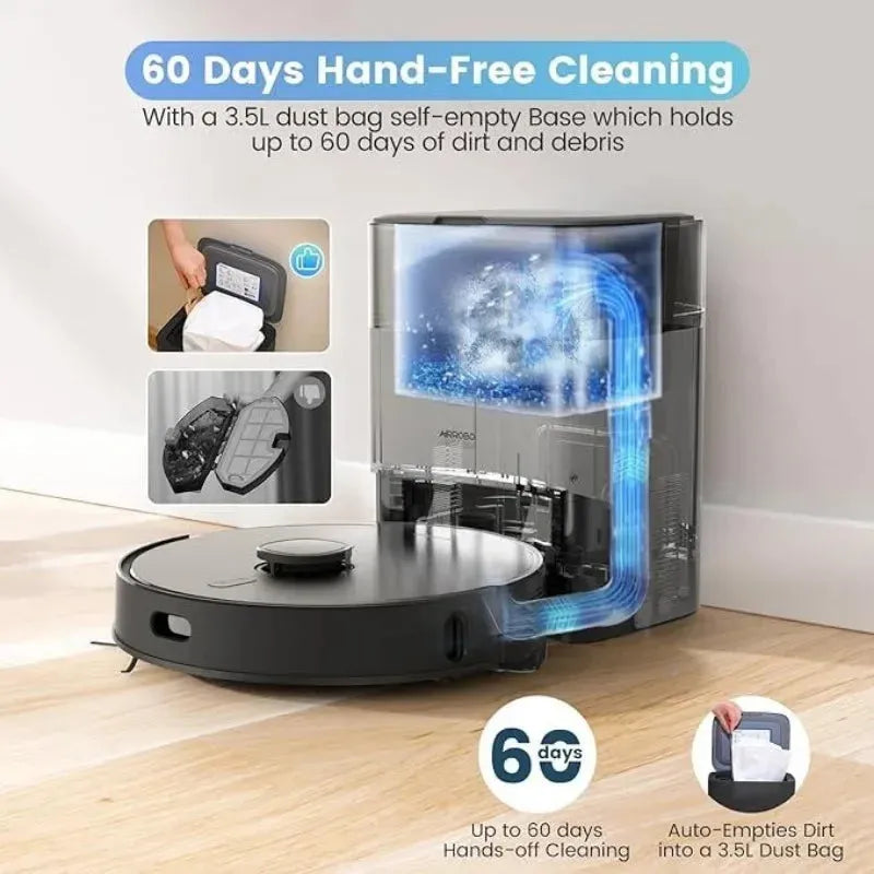 AIRROBO Robot Vacuum and Mop Combo, Self-Emptying, 60-Day Capacity, Home Mapping, Schedule, Wi-Fi/App/Alexa/Remote - Home Fusion