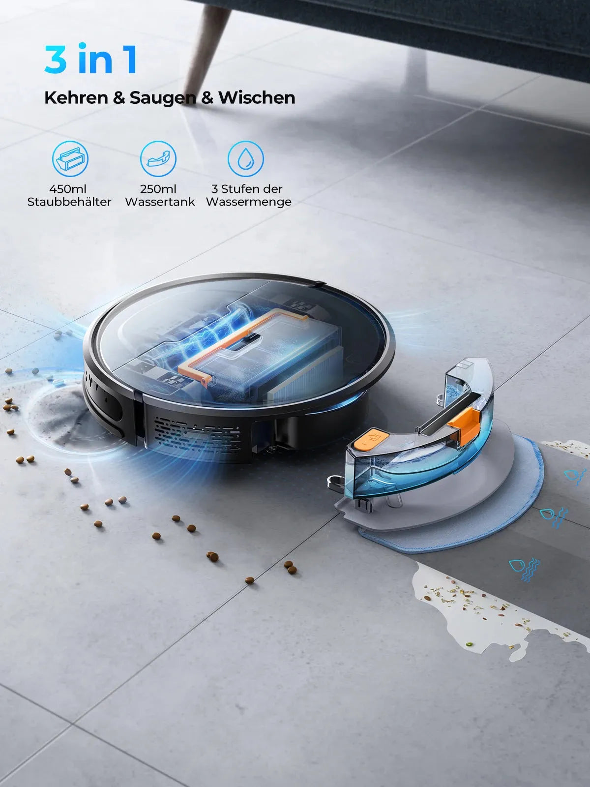 Laresar Robot Vacuum Cleaner Mop 6000Pa Wireless Smart APP Control Planned for Home Floor Washing Carpet Pet Hair Cleaning - Home Fusion