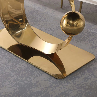 "71-Inch Carrara White Stone Dining Table with Gold Pedestal Base