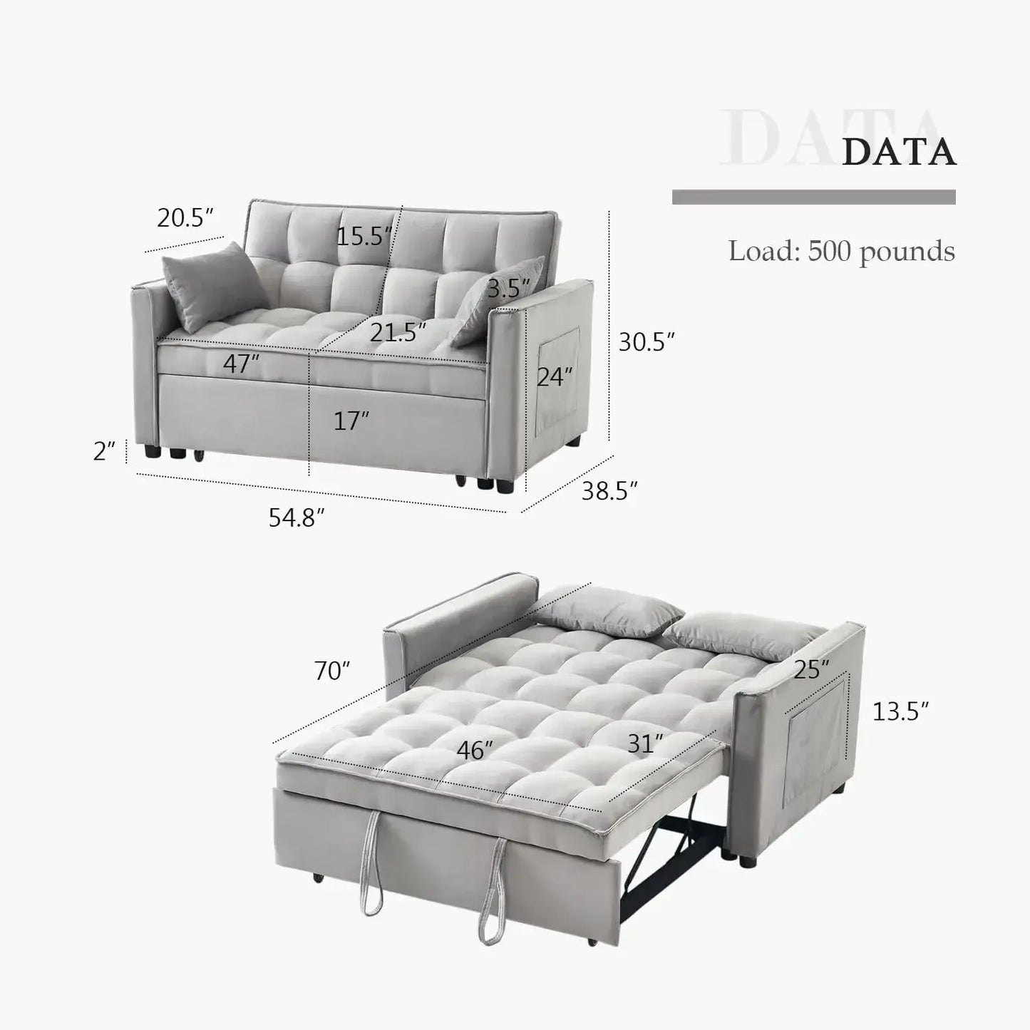 Convertible Sleeper Sofa Bed | Modern Pullout Couch with Adjustable Backrest | Loveseat Futon - Home Fusion