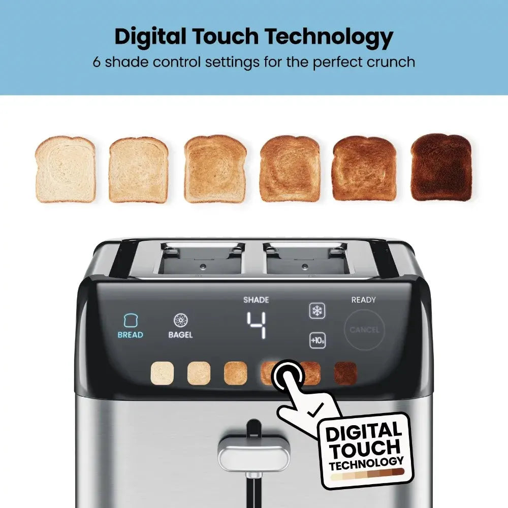 Smart Touch 2 Slice Digital Toaster, 6 Shade Settings, Stainless Steel, Removable Crumb Tray - Home Fusion
