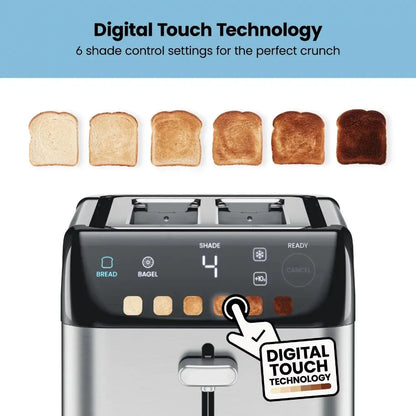 Smart Touch 2 Slice Digital Toaster, 6 Shade Settings, Stainless Steel, Removable Crumb Tray - Home Fusion